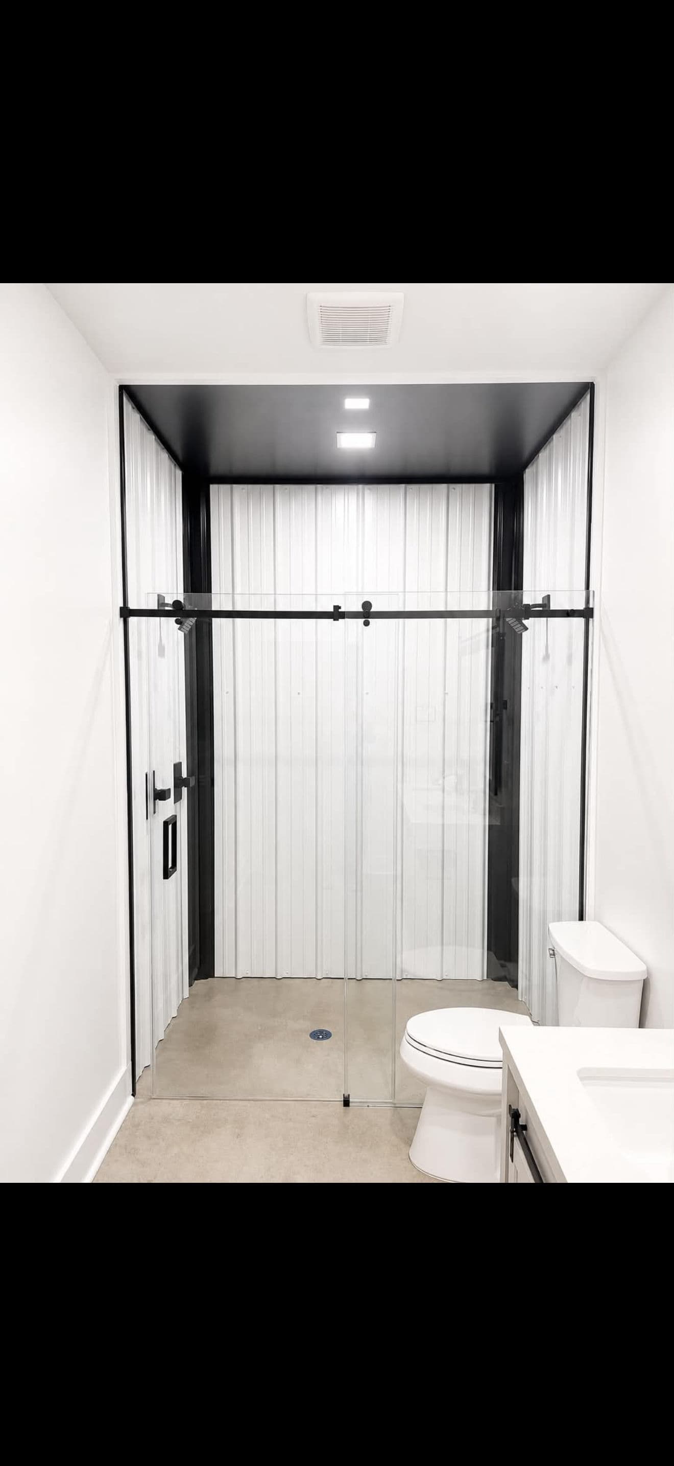 Project Modern Bathroom Upgrade with Metal Walls and Frameless Shower Doors image